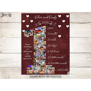 1st Anniversary, Number '1' with 'Hanging Hearts' Photo Collage