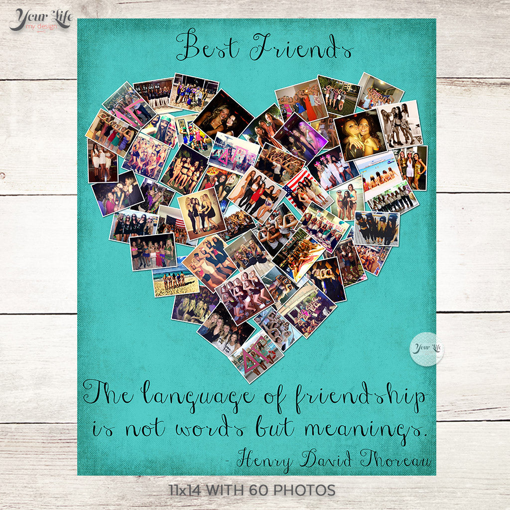 Best Friend Photo Collage, Heart Shape Custom Photo Canvas Prints