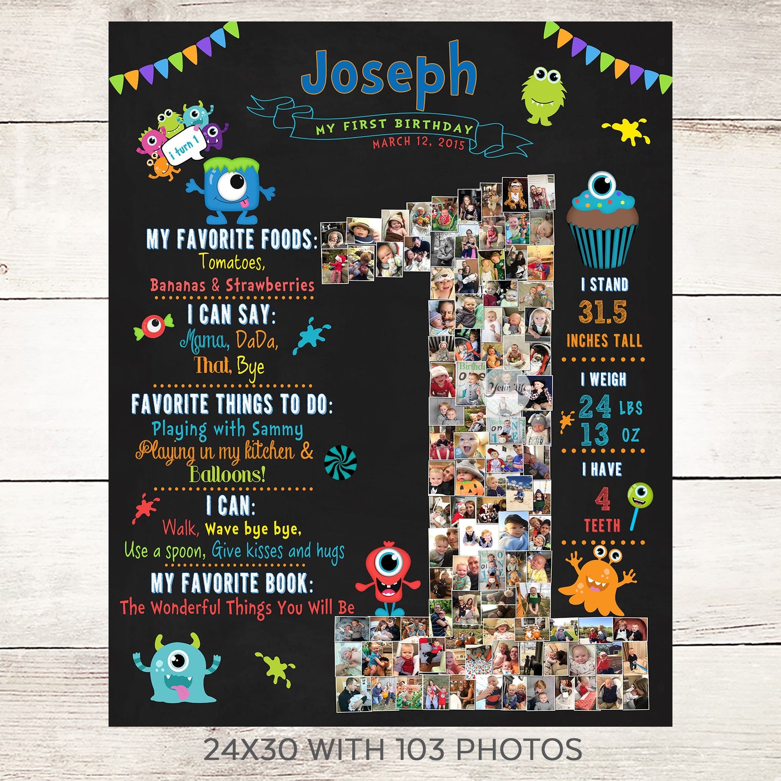 1st Birthday Photo Collage - Monsters Party | Photo Canvas Prints