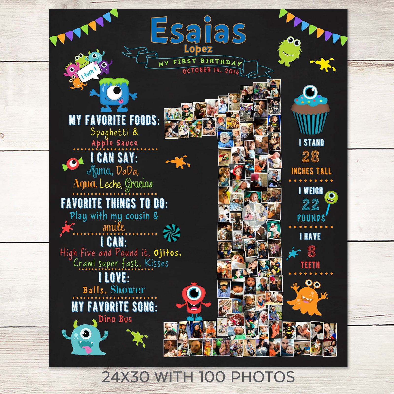 1st Birthday Photo Collage - Monsters Party | Photo Canvas Prints