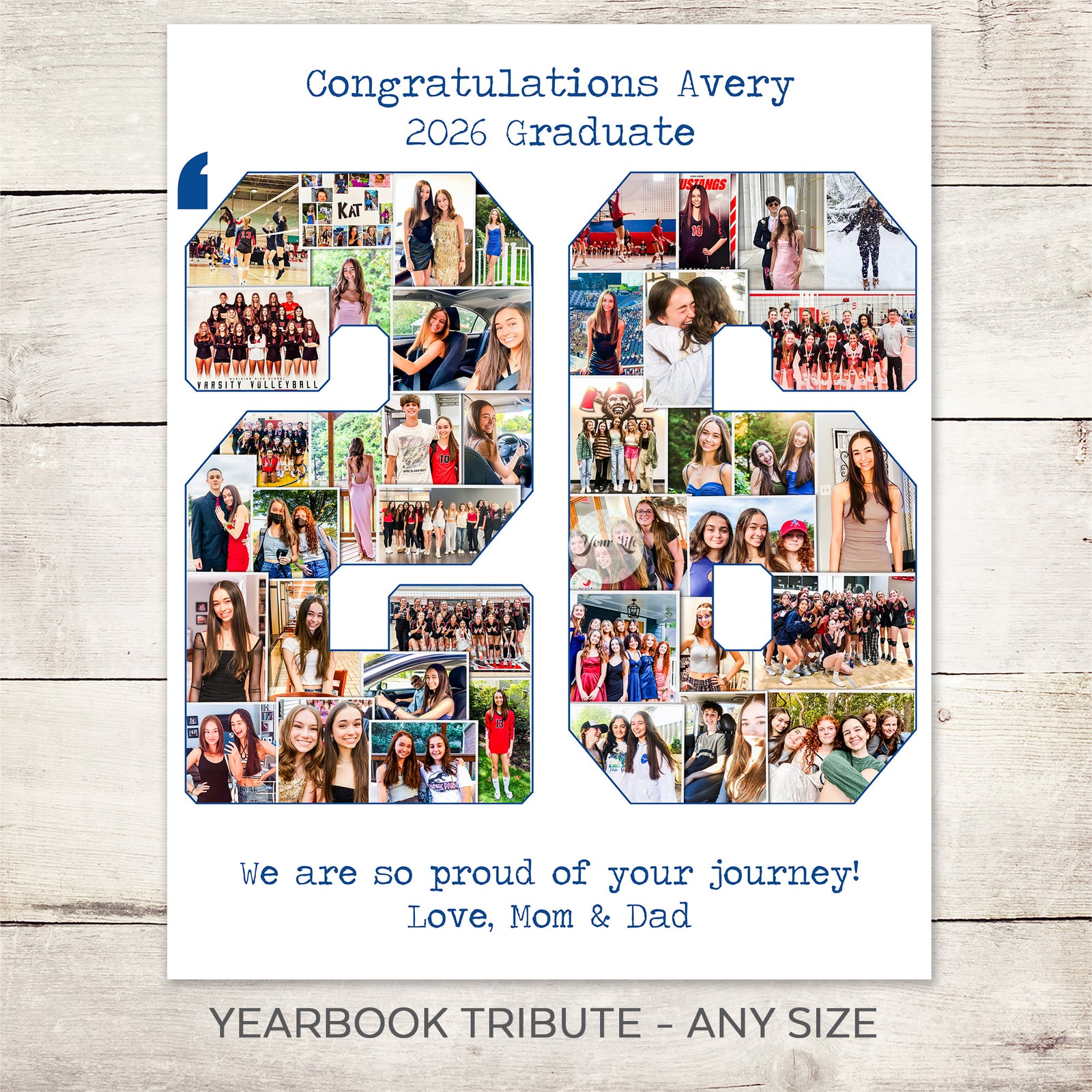 Custom senior yearbook photo collage page design for high school graduation tribute