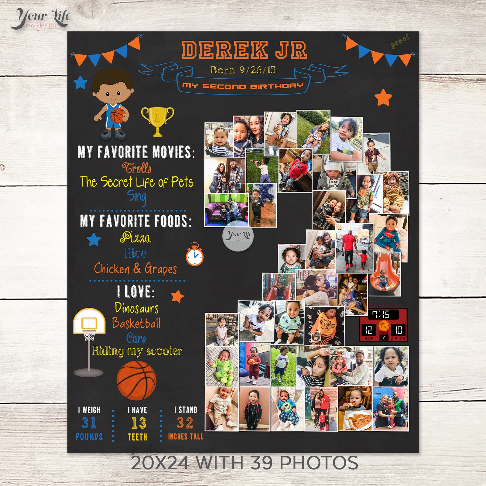 2nd Birthday Collage - Basketball Hoops Party | Photo Canvas Prints