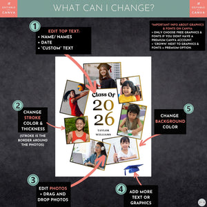 Class of 2026 Senior Tribute Memory Board | 7-Photo Graduation Photo Collage Template