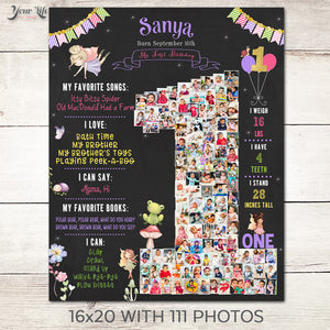 a blackboard with a one year old photo on it