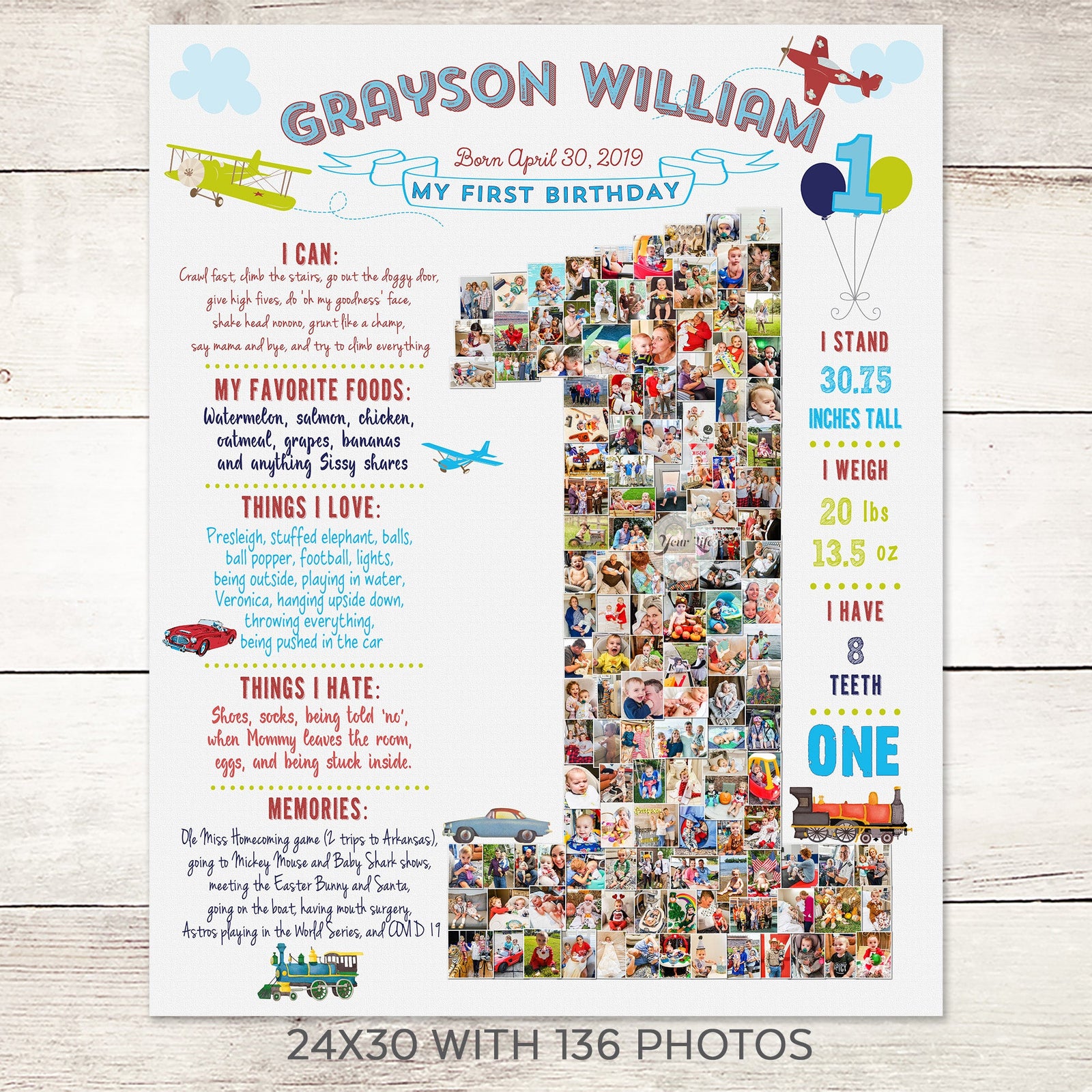 1st Birthday Photo Collage - Vintage Airplanes Party | Photo Canvas Prints