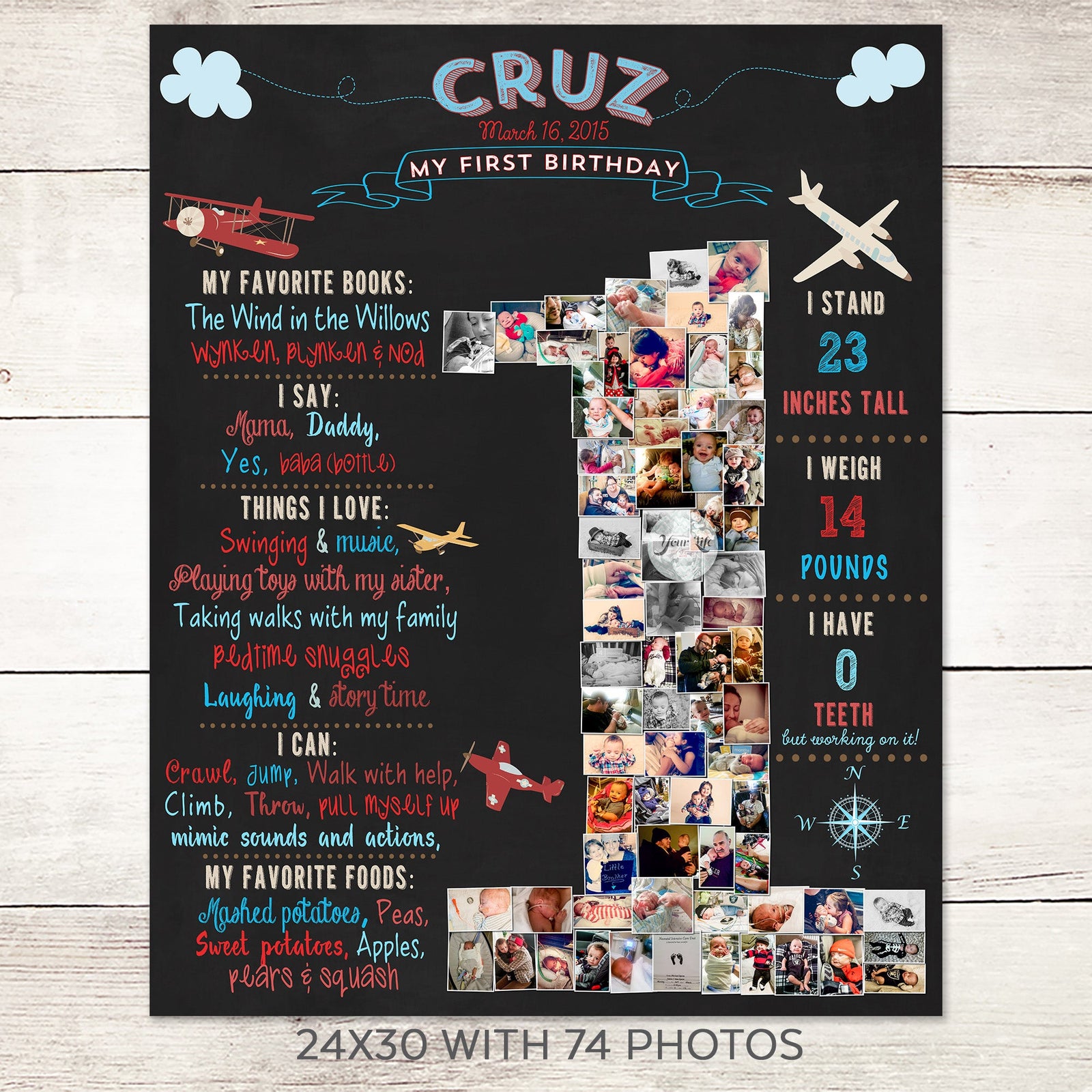 1st Birthday Photo Collage - Vintage Airplanes Party | Photo Canvas Prints