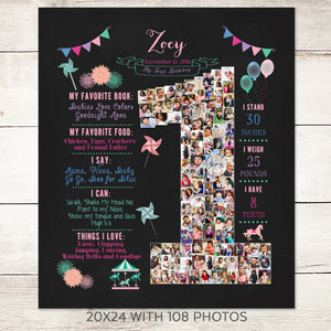Carousel & Pinwheels 1st Birthday Photo Collage, Pink & Green