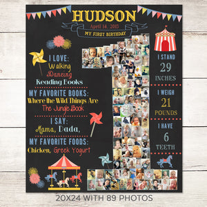 Circus Carnival 1st Birthday Photo Collage