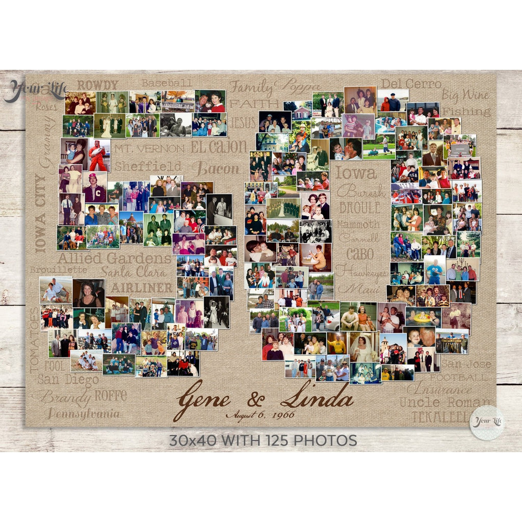 50th Anniversary Photo Collage, 50 Shape Custom Photo Canvas Prints