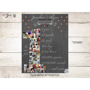 1st Anniversary, Number "1" with 'Hanging Stars' Photo Collage