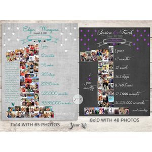 1st Anniversary, Number "1" with 'Hanging Stars' Photo Collage