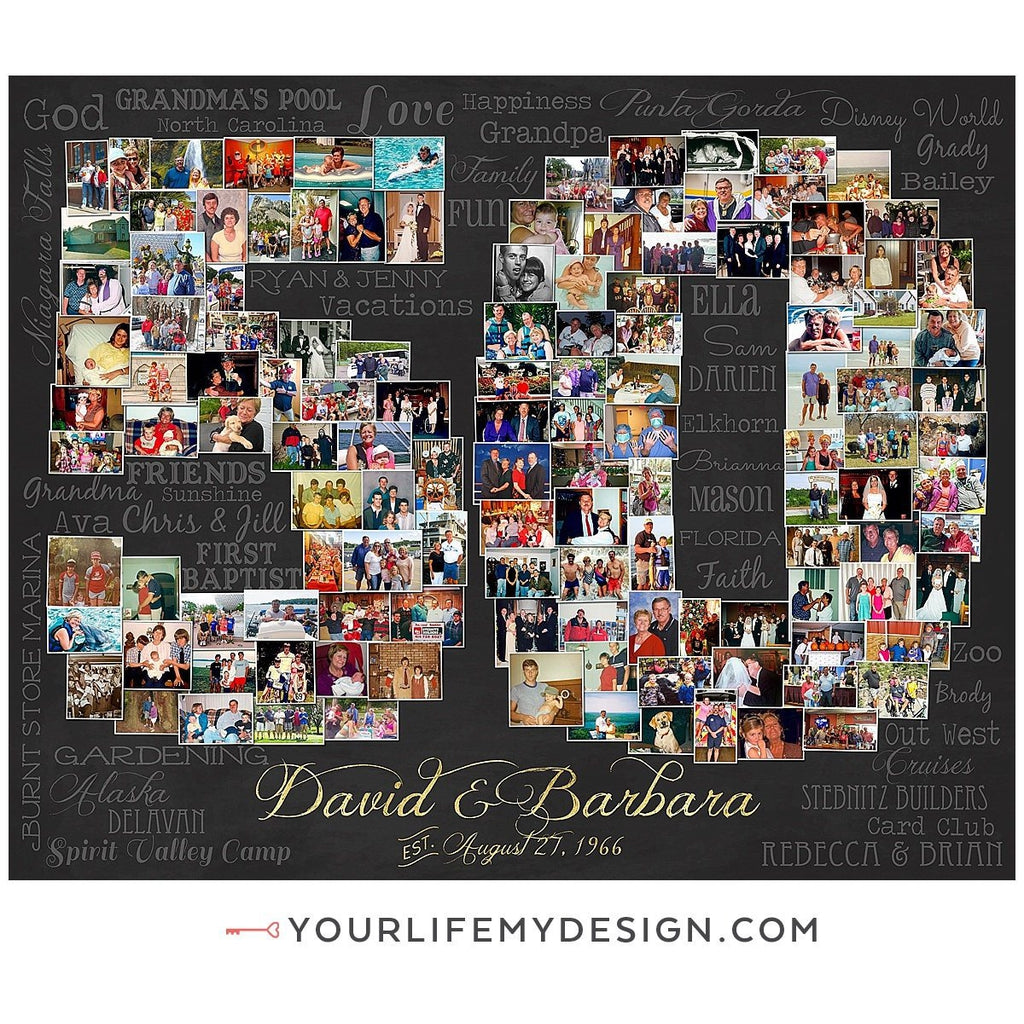 50th Anniversary Photo Collage, 50 Shape Custom Photo Canvas Prints