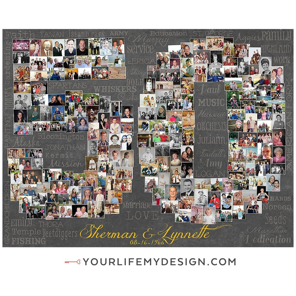 50th Anniversary Photo Collage, 50 Shape Custom Photo Canvas Prints
