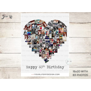 60th Birthday Heart Photo Collage