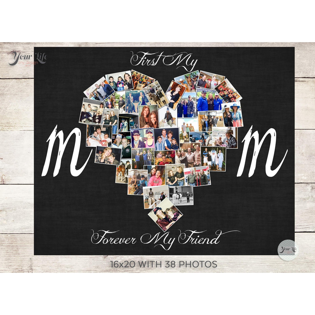 MOM Photo Collage Heart, Heart Shape Custom Photo Canvas Prints