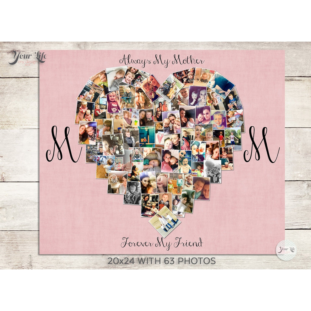 MOM Photo Collage Heart, Heart Shape Custom Photo Canvas Prints
