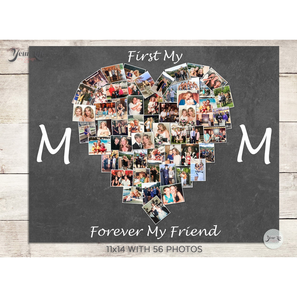 MOM Photo Collage Heart, Heart Shape Custom Photo Canvas Prints
