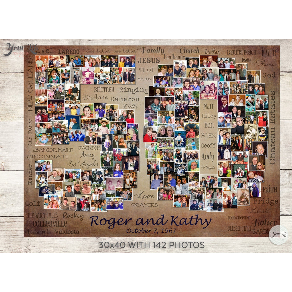 50th Anniversary Photo Collage, 50 Shape Custom Photo Canvas Prints