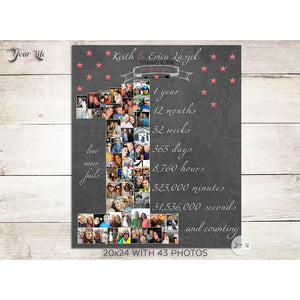 1st Anniversary, Number "1" with 'Hanging Stars' Photo Collage