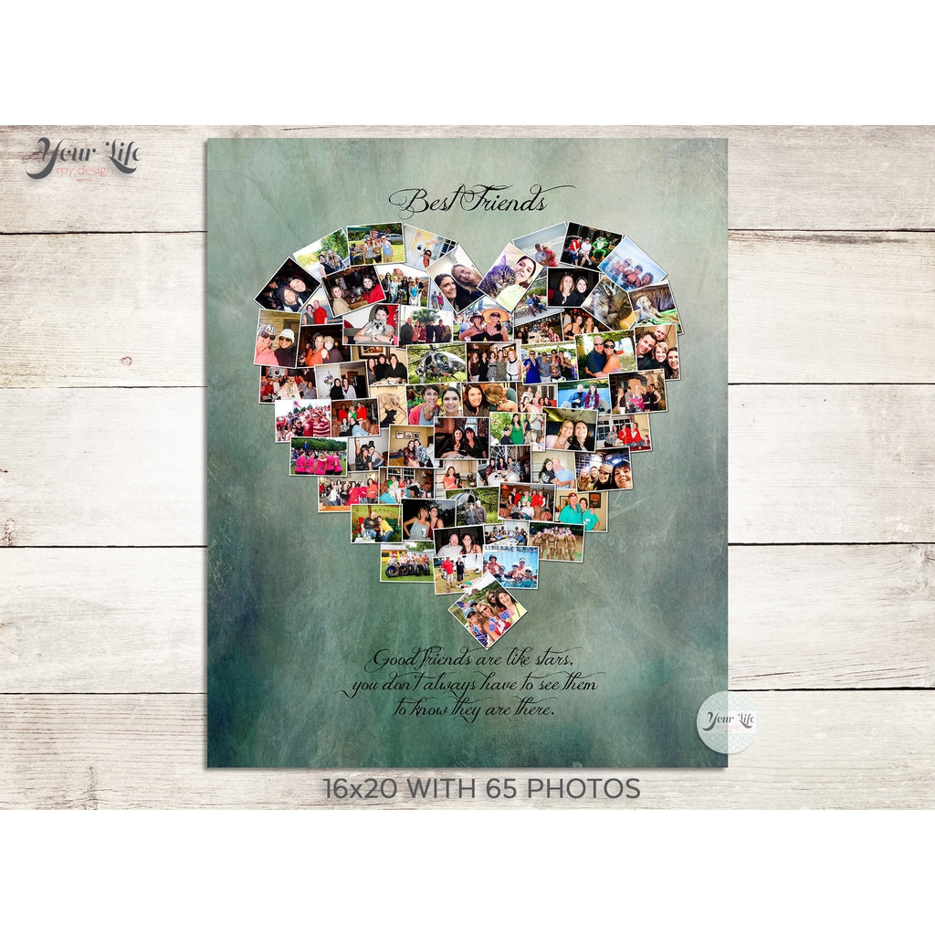 Best Friend Photo Collage, Heart Shape Custom Photo Canvas Prints