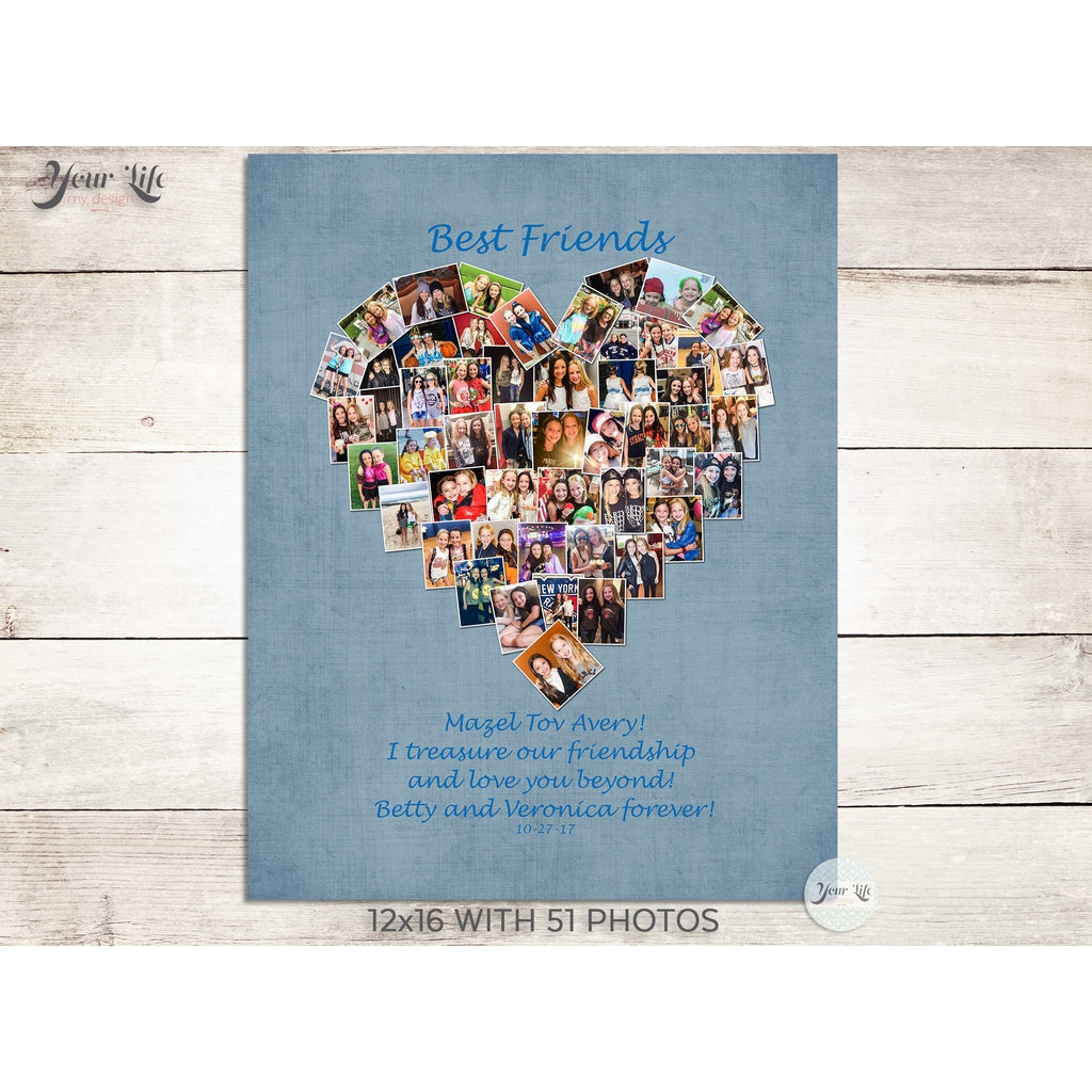 Best Friend Photo Collage, Heart Shape Custom Photo Canvas Prints