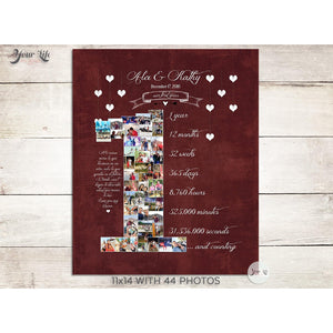 1st Anniversary, Number '1' with 'Hanging Hearts' Photo Collage