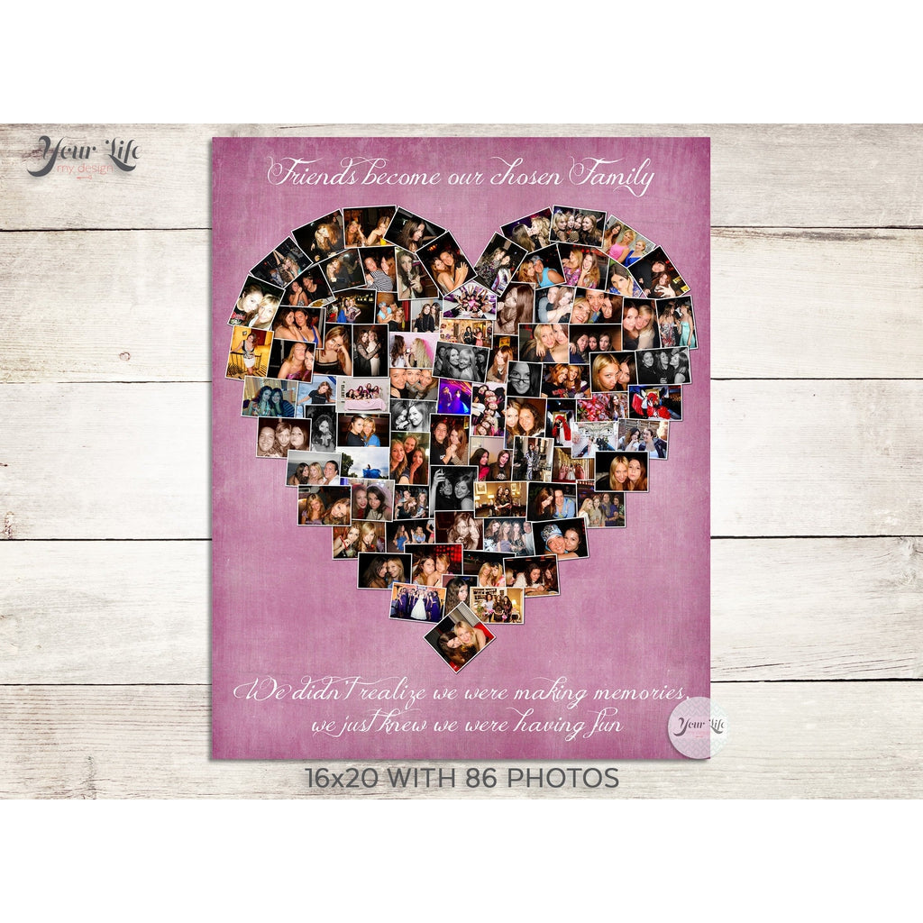 Best Friends Heart Photo Collage, Custom Best Friends Print Canvas Gifts