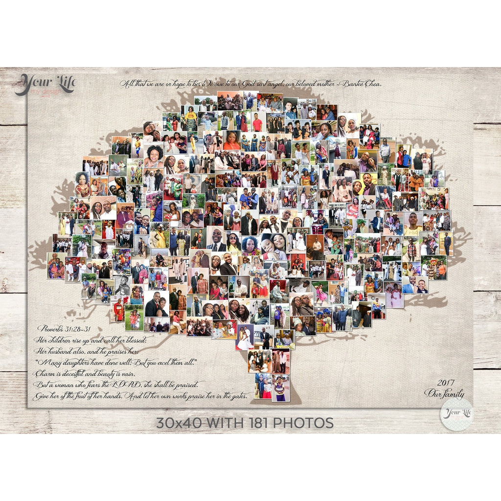 Family Tree Photo Collage, Tree Shape Custom Photo Canvas Prints