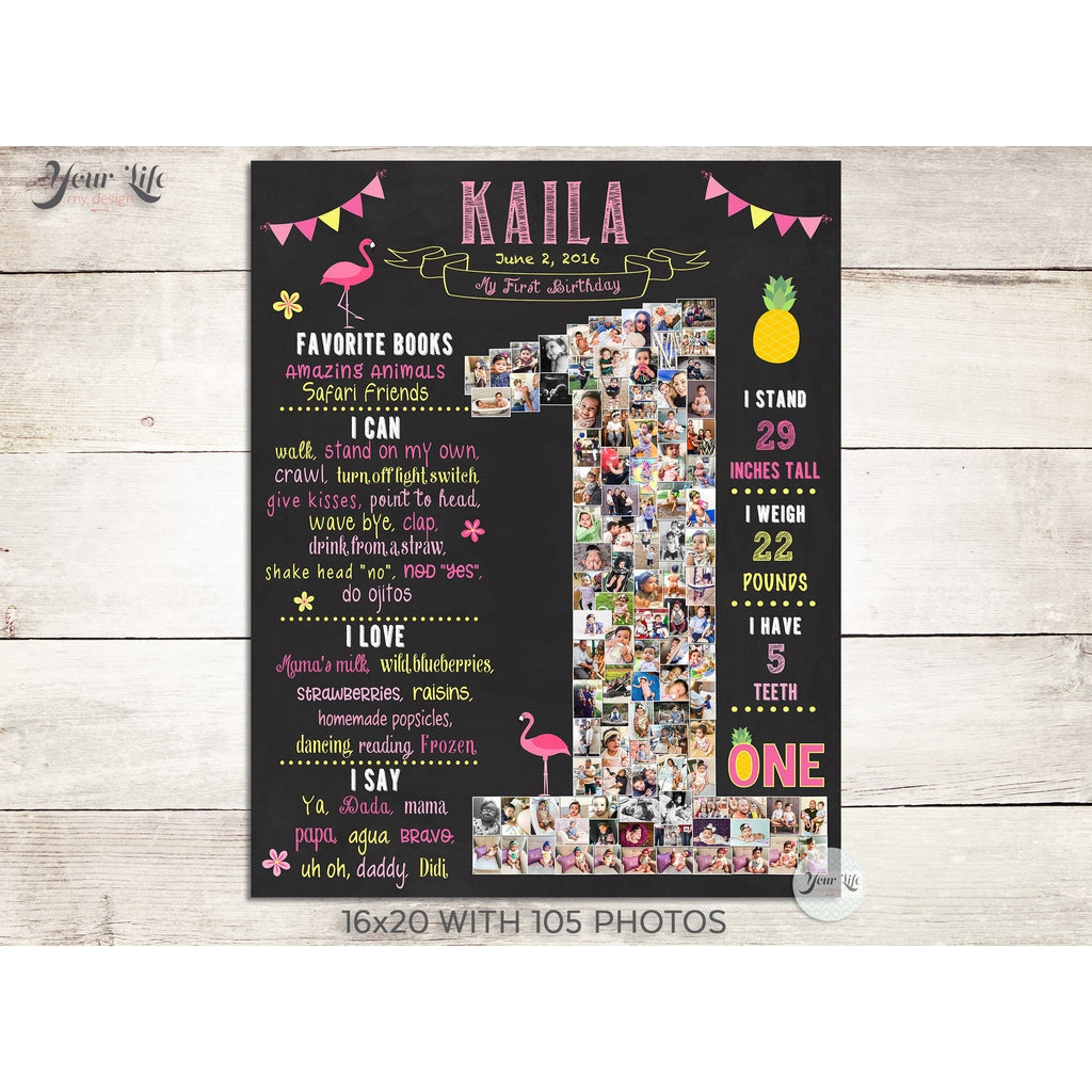 1st Birthday Photo Collage - Pineapple Flamingo Party | Photo Canvas Prints