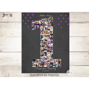 1st Anniversary, Number "1" with 'Hanging Stars' Photo Collage