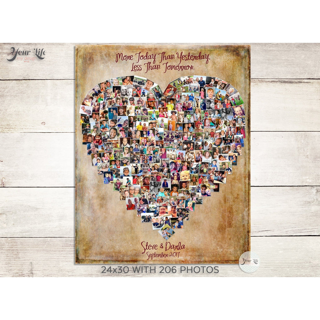 20th Anniversary Photo Collage, Heart Shape Custom Photo Canvas Prints