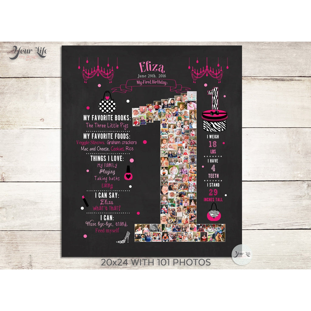 1st Birthday Photo Collage - Lil' Diva Zebra Party | Photo Canvas Prints
