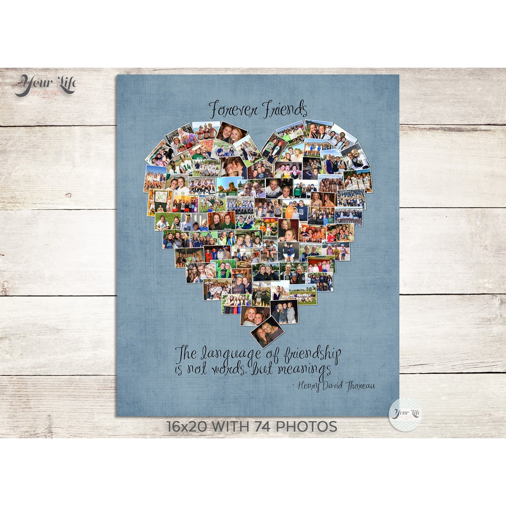 Best Friends Heart Photo Collage, Custom Best Friends Print Canvas Gifts