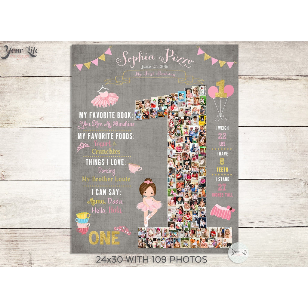 1st Birthday Photo Collage - Ballerina Tutus & Teacups Party