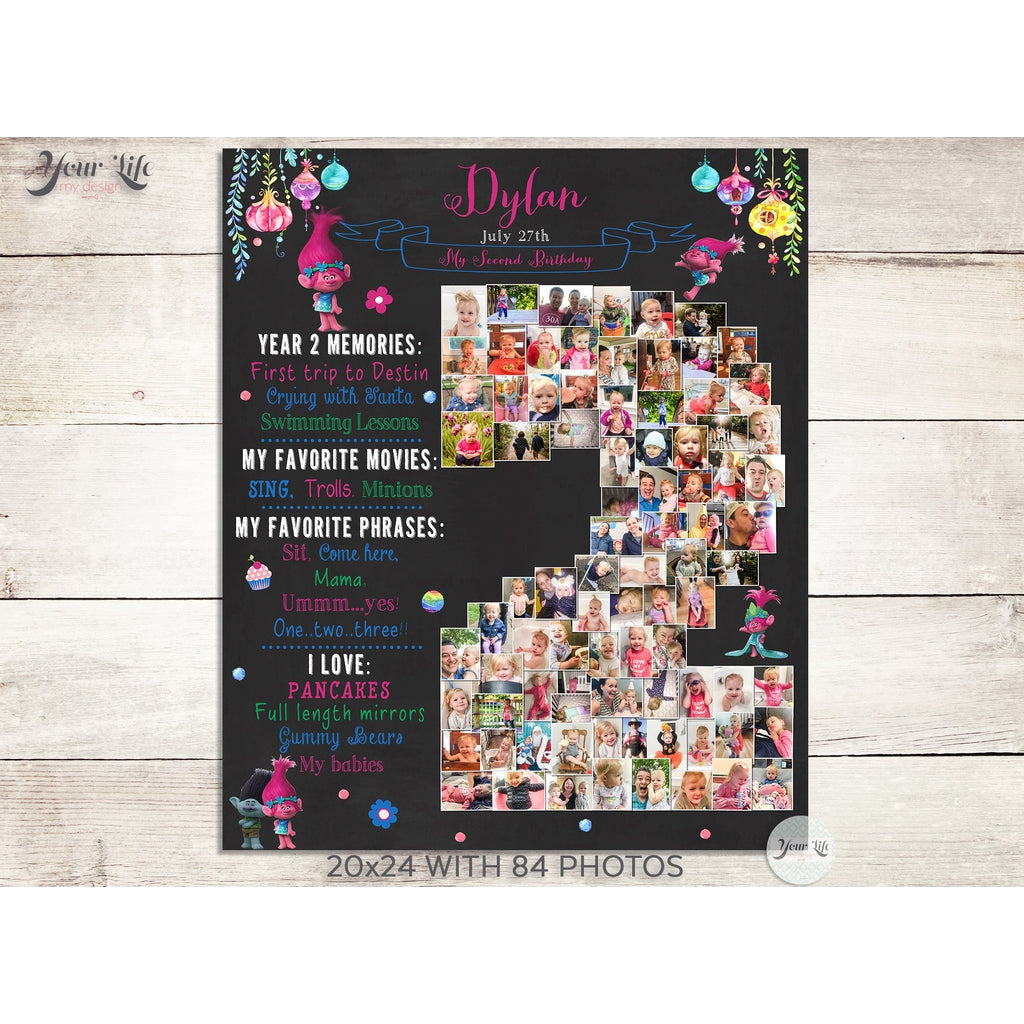 2nd Birthday Photo Collage - Trolls Party | Photo Canvas Prints