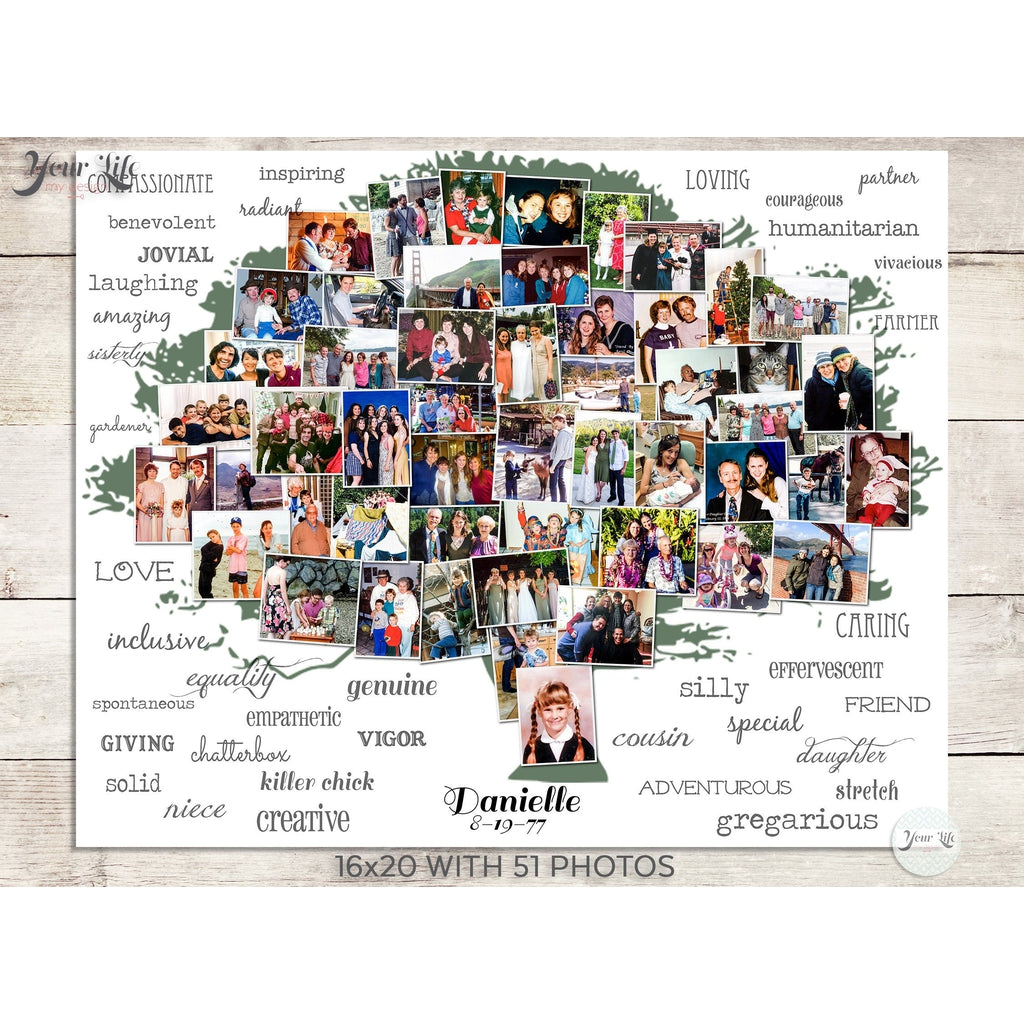 Family Tree Photo Collage, Tree Shape Custom Photo Canvas Prints