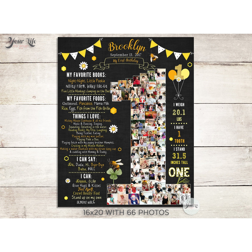 1st Birthday Photo Collage - Bumble Bee Party | Photo Canvas Prints