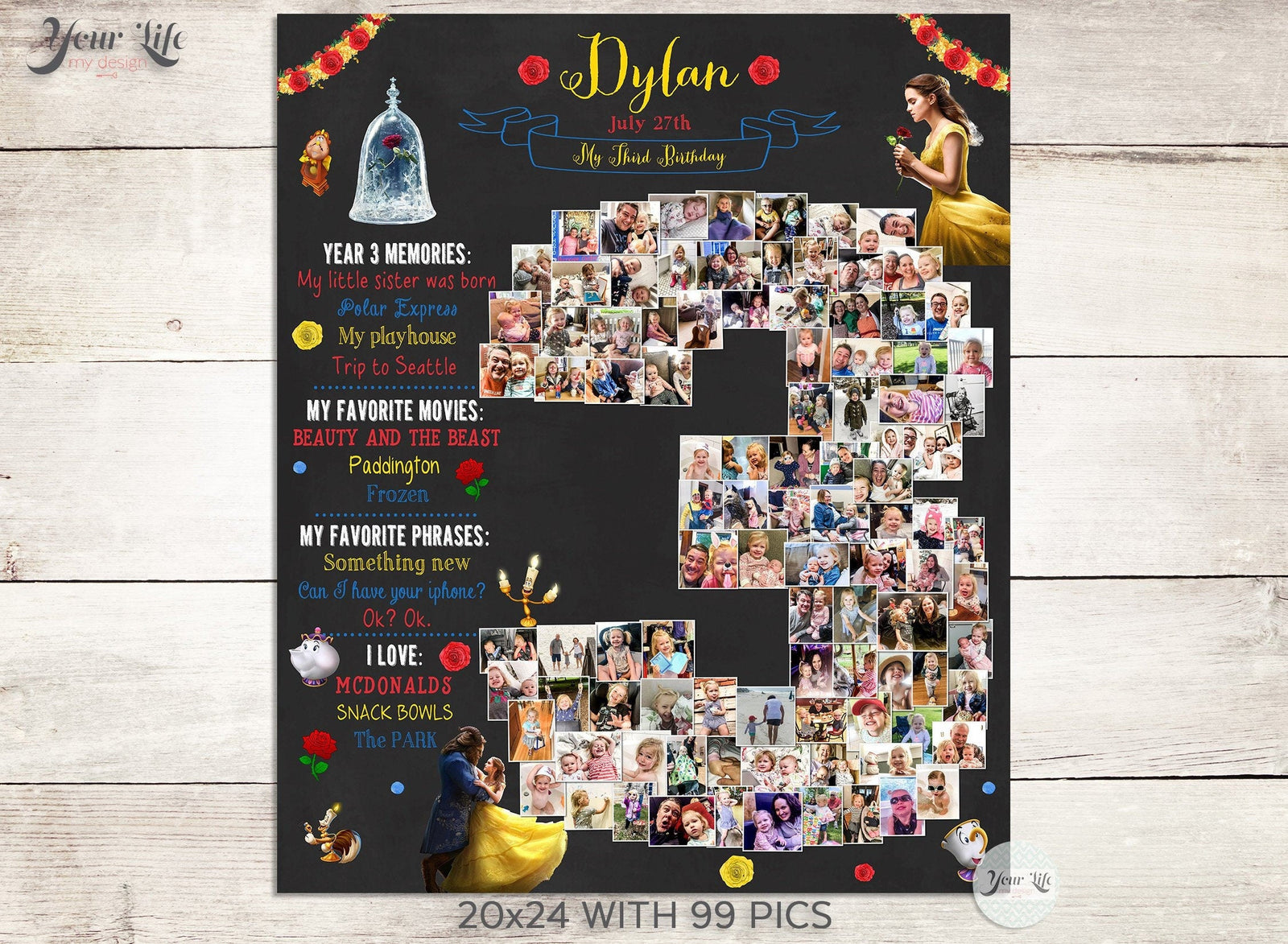 3rd Birthday Photo Collage - Beauty and the Beast Party
