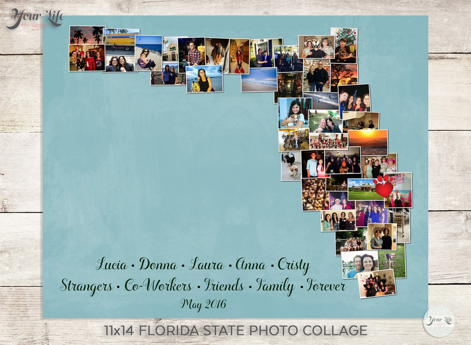 Florida Photo Collage, Florida State Shape Custom Photo Canvas Prints