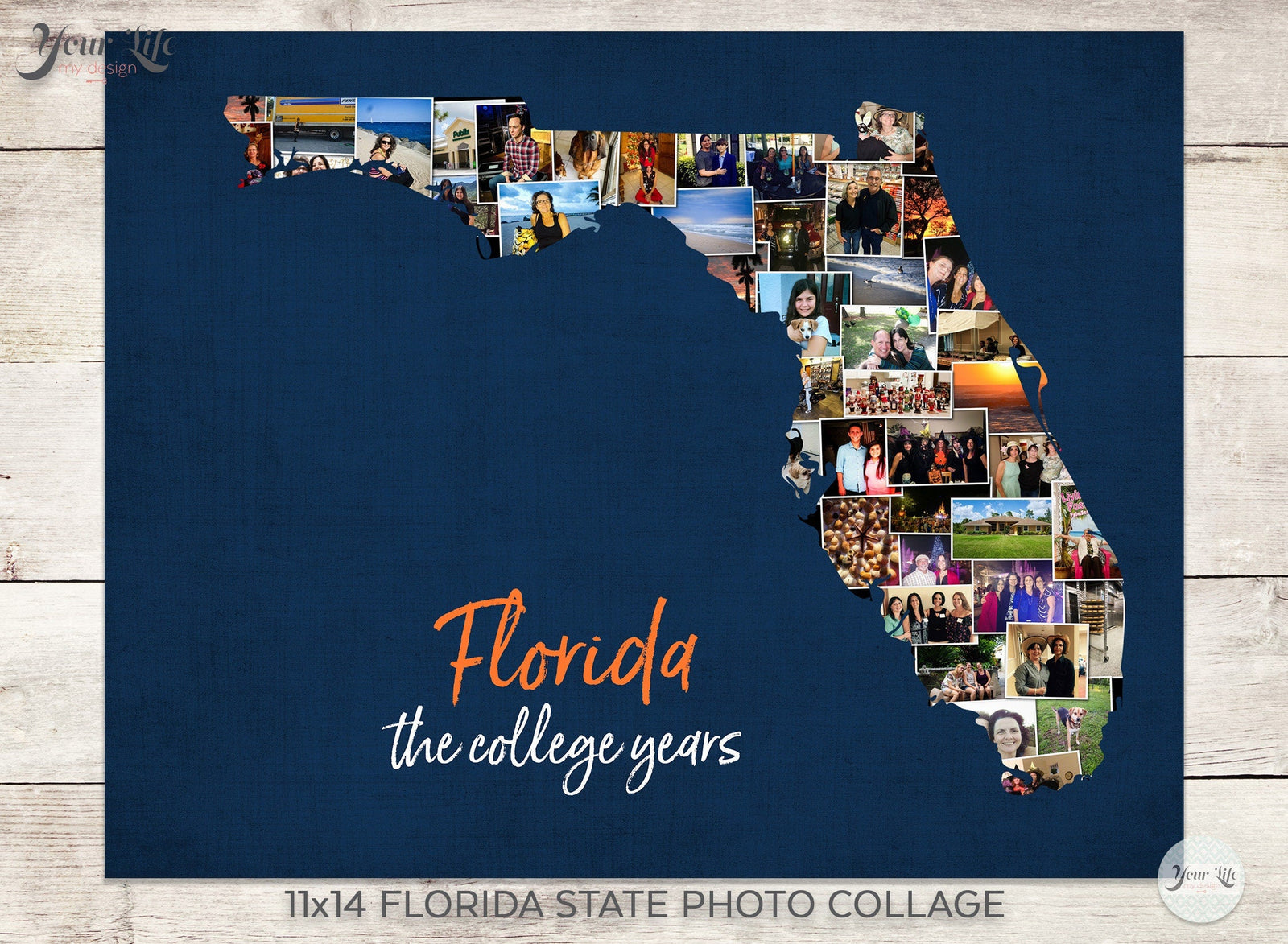 Florida Photo Collage, Florida State Shape Custom Photo Canvas Prints
