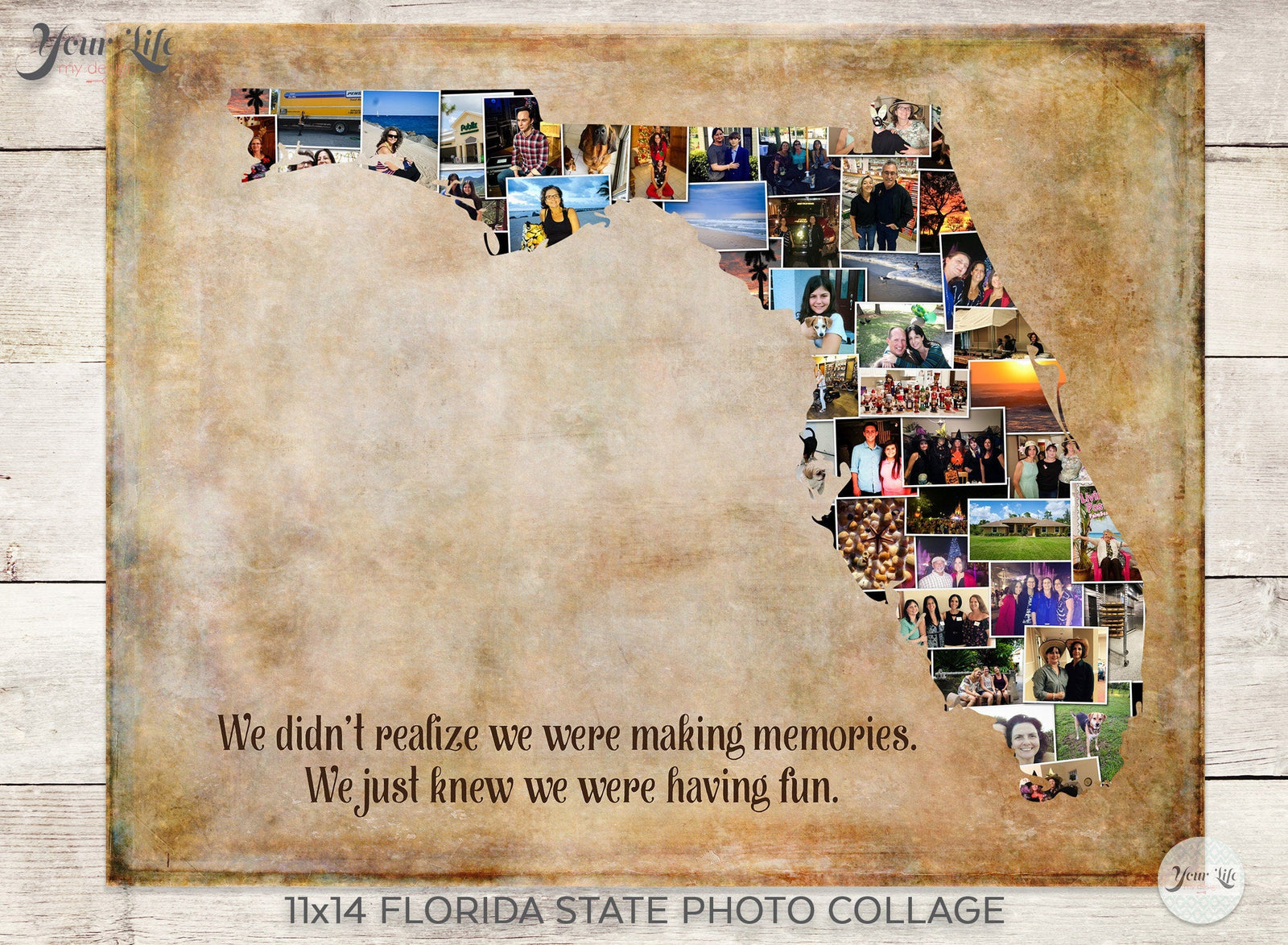 Florida Photo Collage, Florida State Shape Custom Photo Canvas Prints