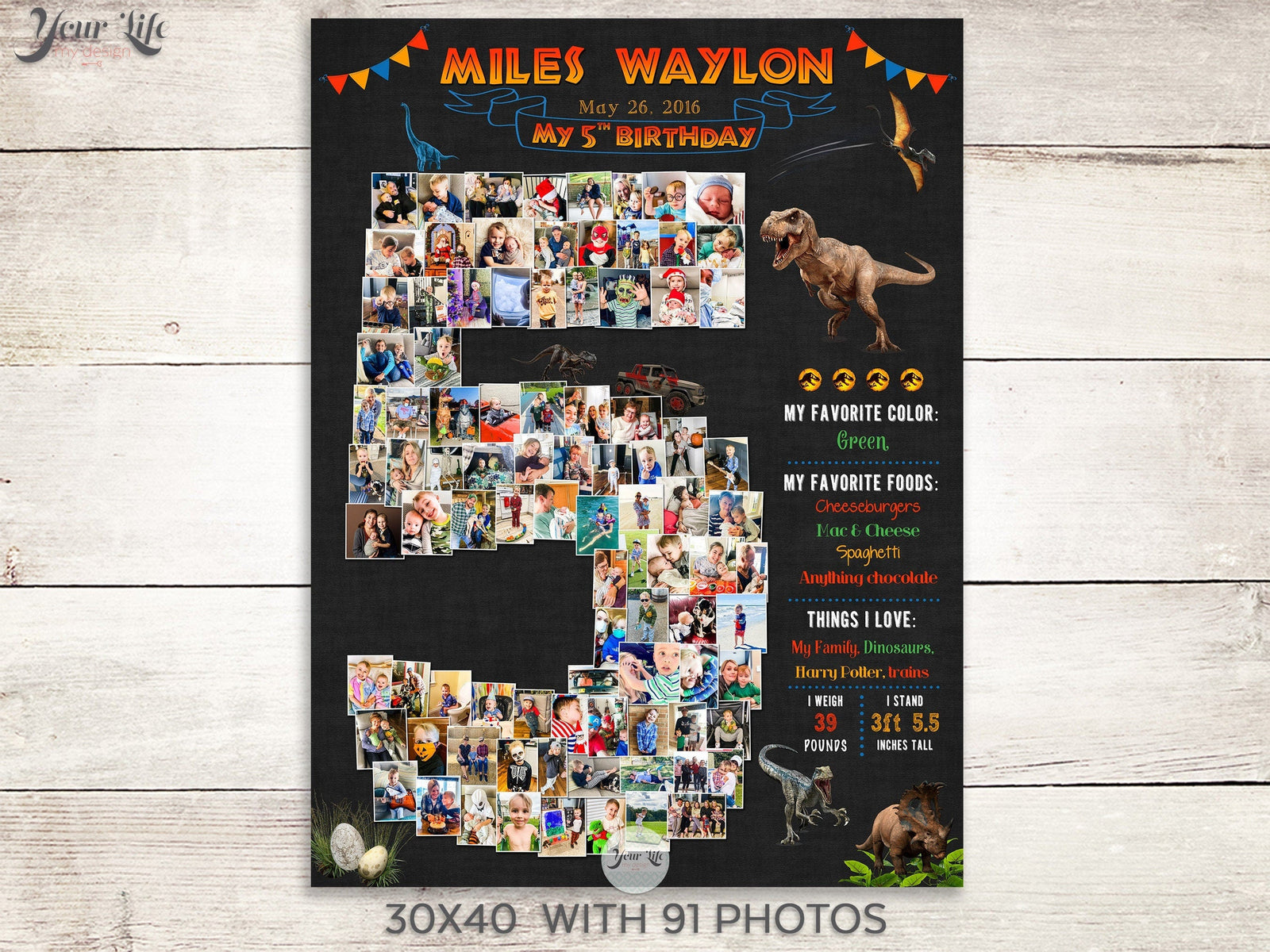 5th Birthday Photo Collage - Jurassic Park Party | Photo Canvas Prints