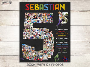 Superhero Rainbow 5th Birthday Photo Collage