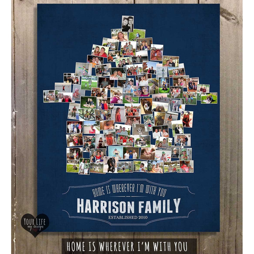 House Photo Collage, Personalized Family Home Print Framed Canvas
