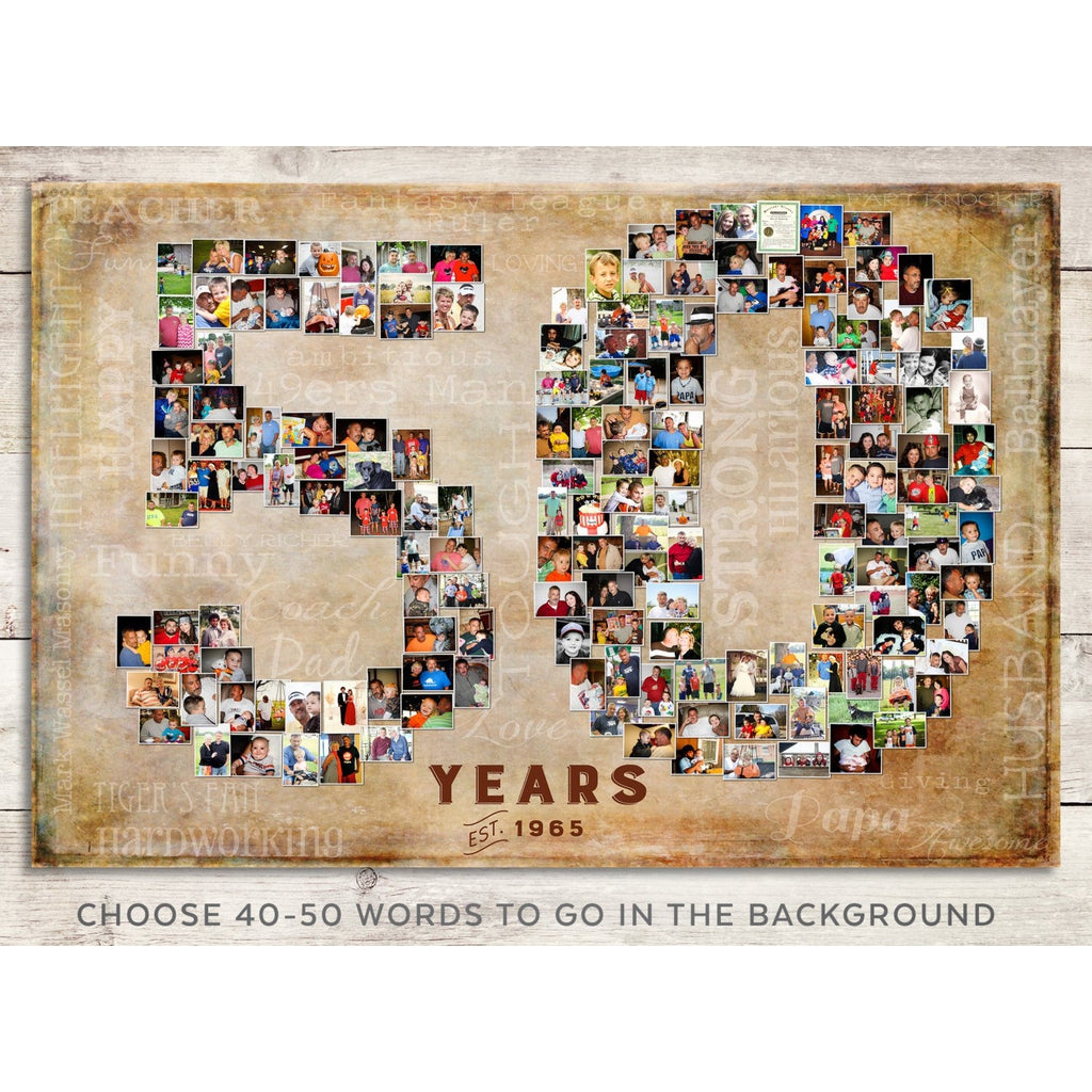 50th Birthday Collage, Personalized 50 Shape, Photo Canvas Prints