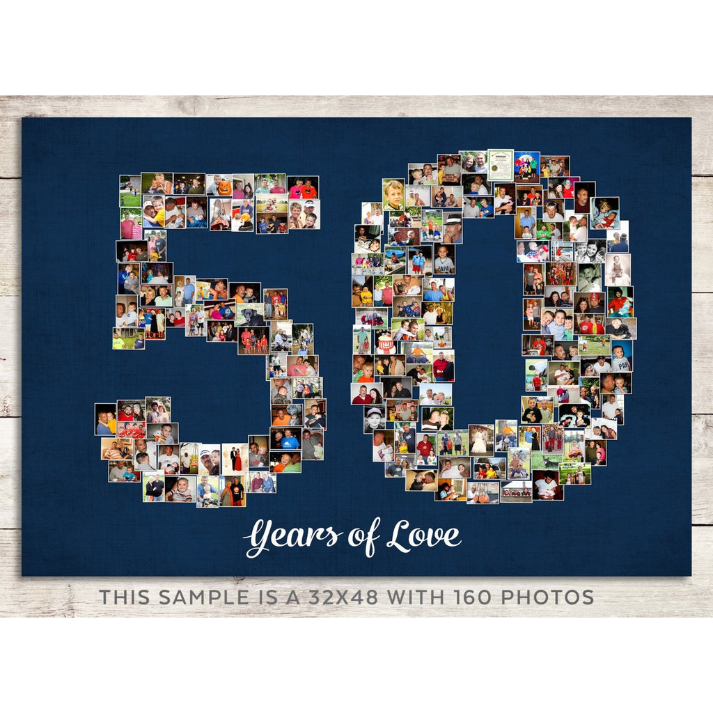 50th Birthday Collage, Personalized 50 Shape, Photo Canvas Prints