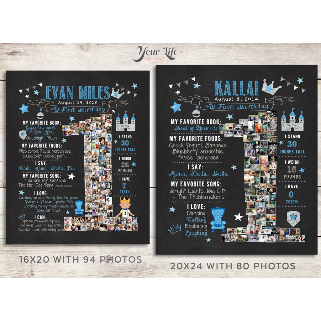 1st Birthday Photo Collage - Little Prince Party | Photo Canvas Prints