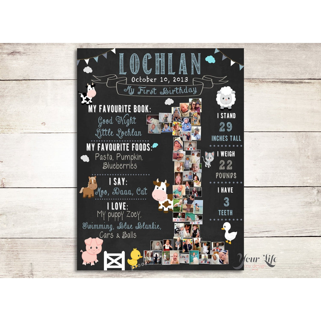 1st Birthday Photo Collage - Farm Animals Party | Photo Canvas Prints