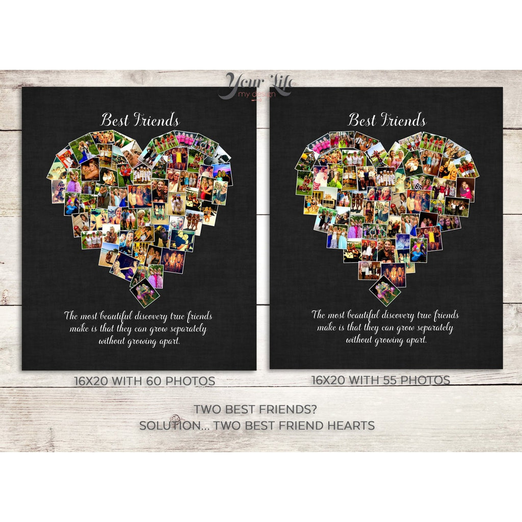 Best Friends Heart Photo Collage, Custom Best Friends Print Canvas Gifts