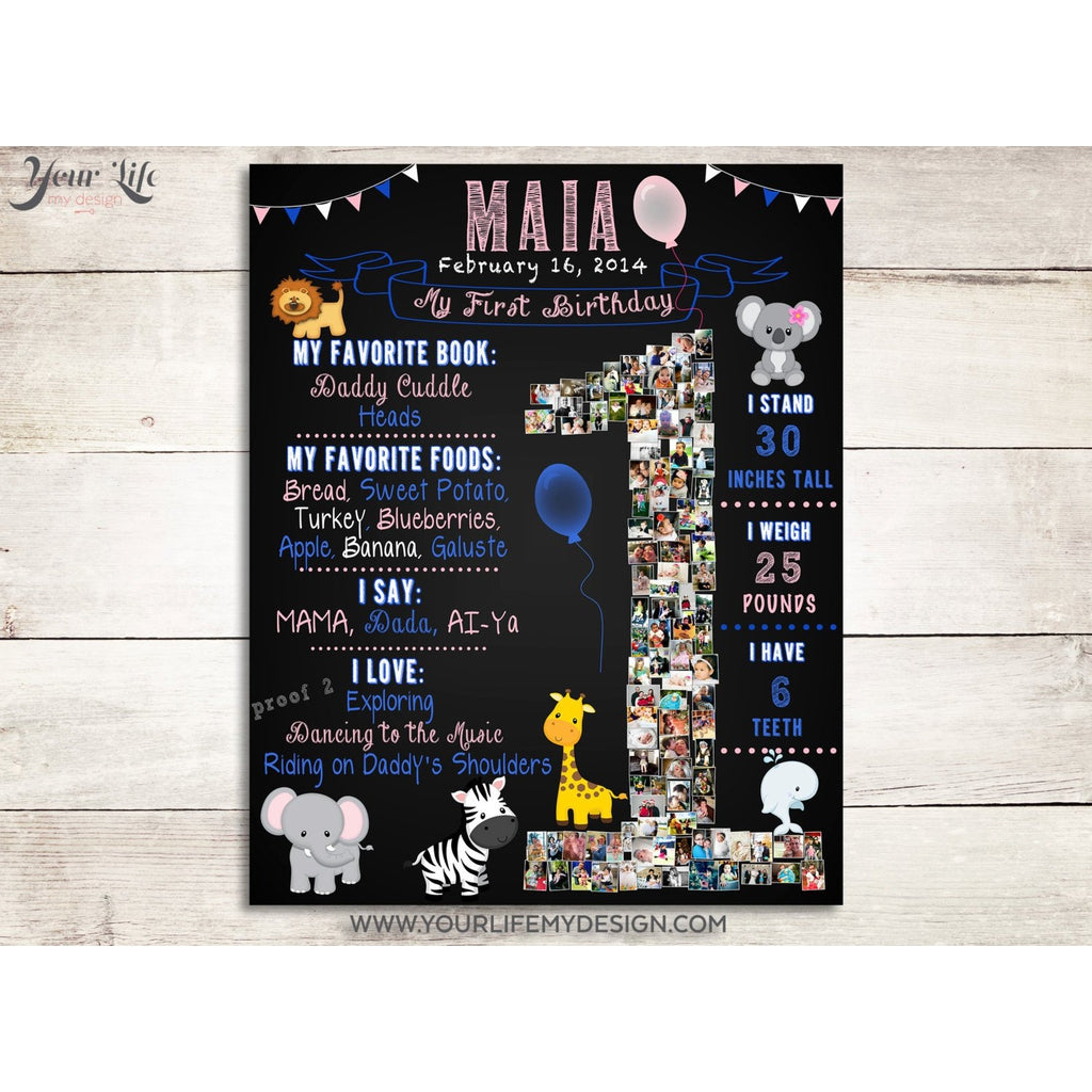 1st Birthday Photo Collage - Safari Animals Party | Photo Canvas Prints